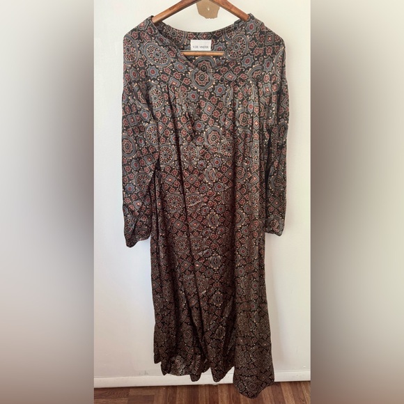 V. DE. VINSTER Midi Length Geometric Dress 100% Silk Size Medium Boho LagenLook - Picture 9 of 12